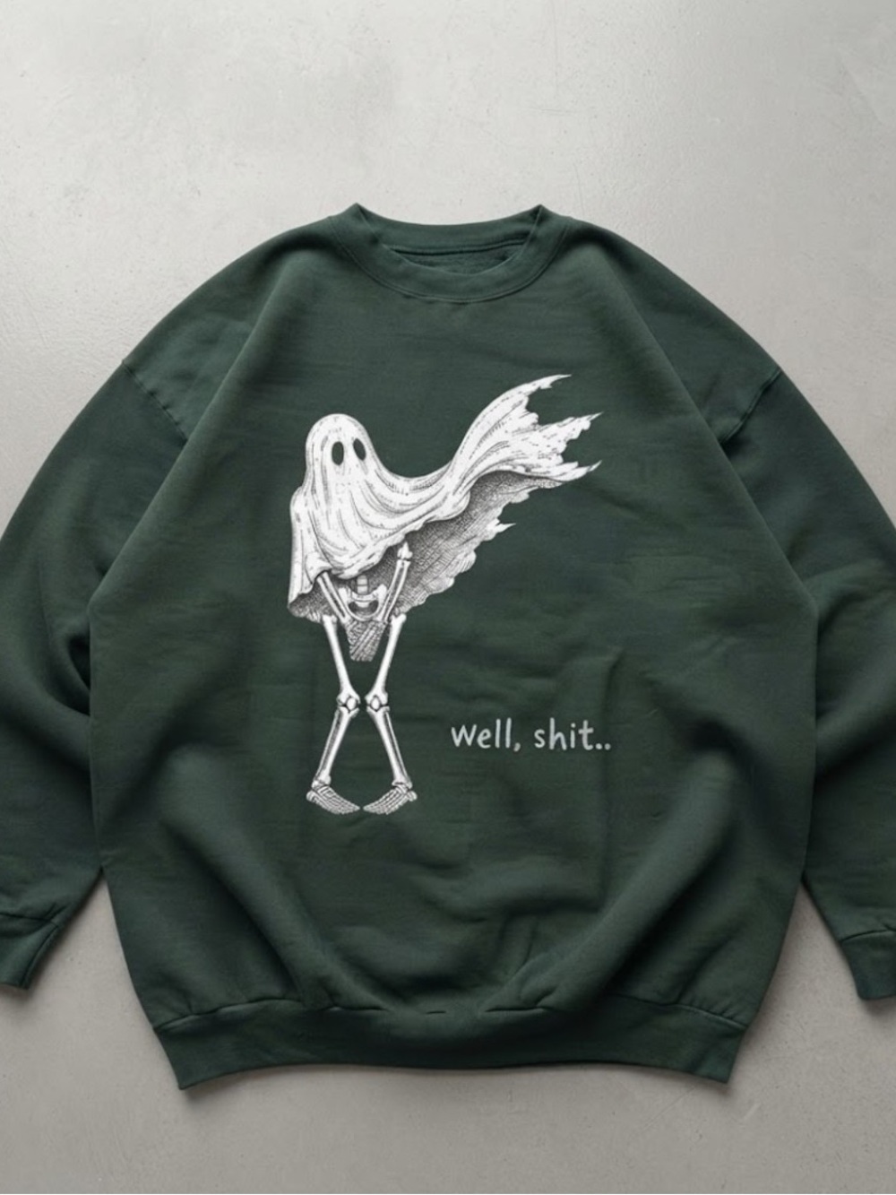 Funny Skeleton Ghost Well Shit Quote Graphic Gildan Sweatshirt